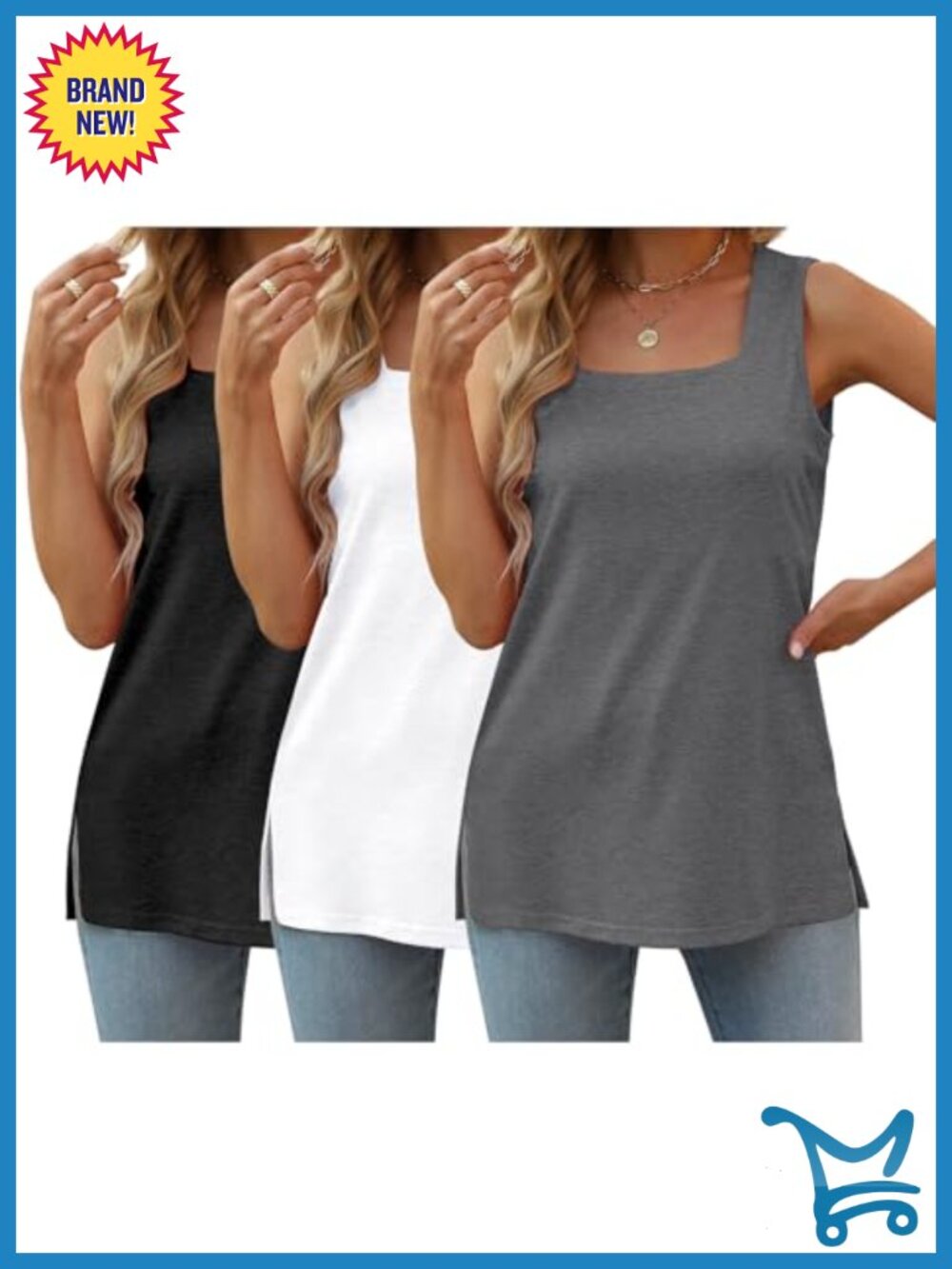 Plus Size Tank Tops 3 Pack Square Neck Sleeveless Summer Tees